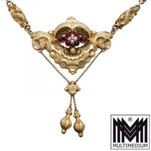 Biedermeier 585 Gold Collier Granat 1850 Halskette garnet necklace