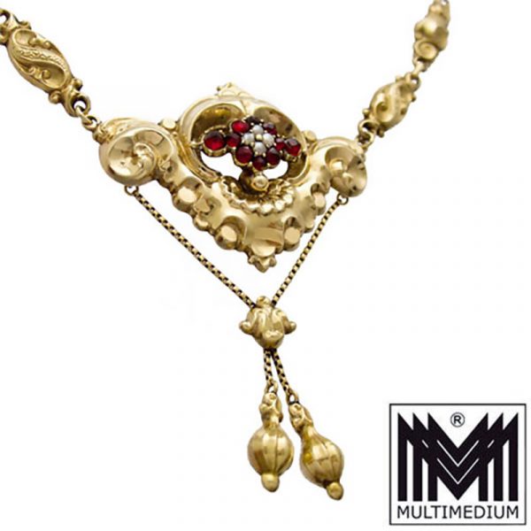 Biedermeier 585 Gold Collier Granat 1850 Halskette garnet necklace