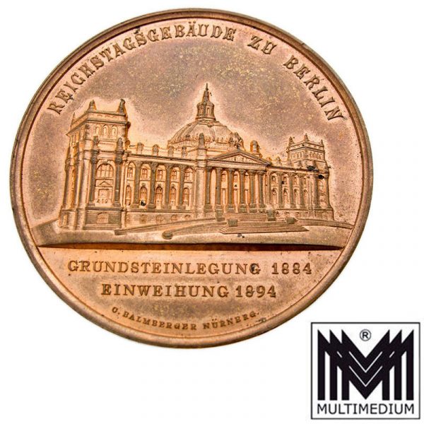 Jugendstil Medaille Einweihung 1894 Reichtagsgebäude Berlin Bismarck