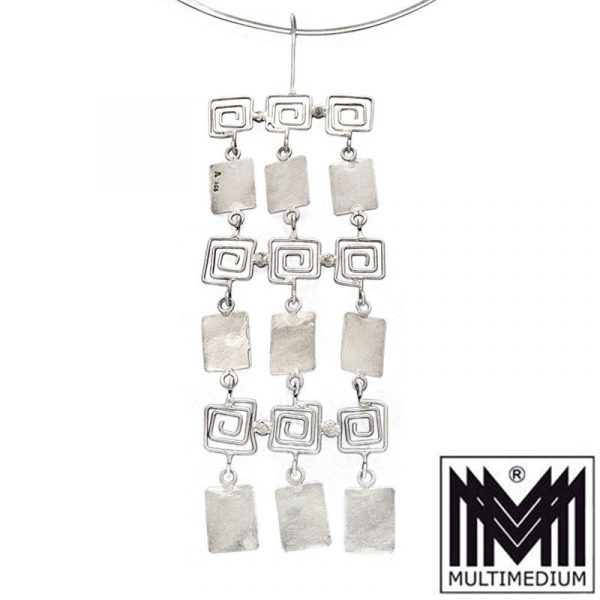 Modernist Silber Collier Handarbeit gehämmert silver necklace Pop Art