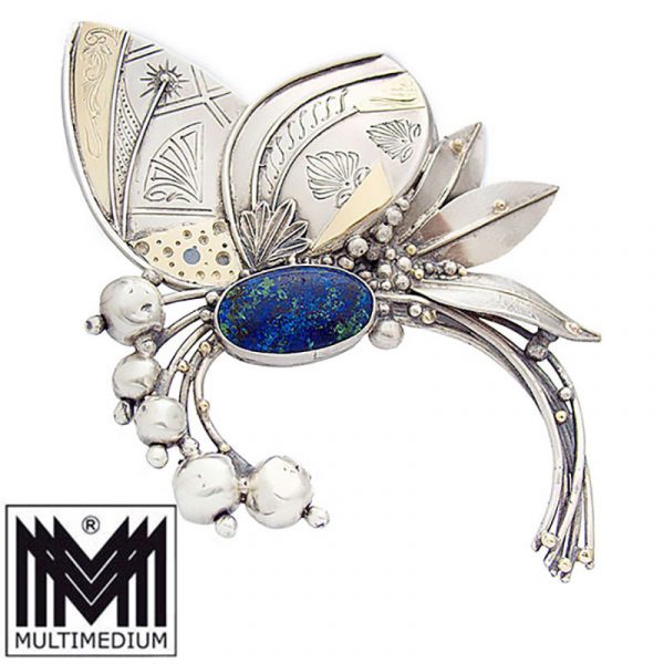 Große XXL Silber Gold Brosche Modernist Schmetterling Art Deco Stil