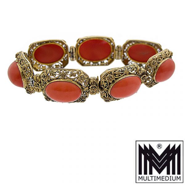 Antikes Jugendstil Lachs Koralle Silber Armband coral silver bracelet
