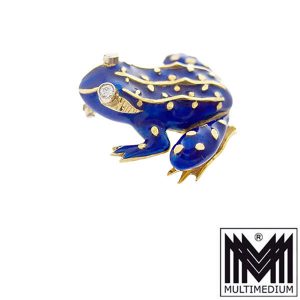 Art Deco 750 Gold Diamanten Brosche Emaille Frosch 18ct brooch frog