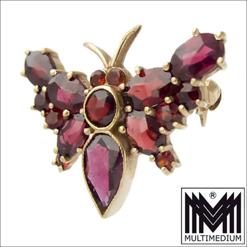 CRW 8530 Granat Brosche Schmetterling vergoldet gilt brooch Granat Brosche Schmetterling vergoldet gilt brooch garnet butterfly