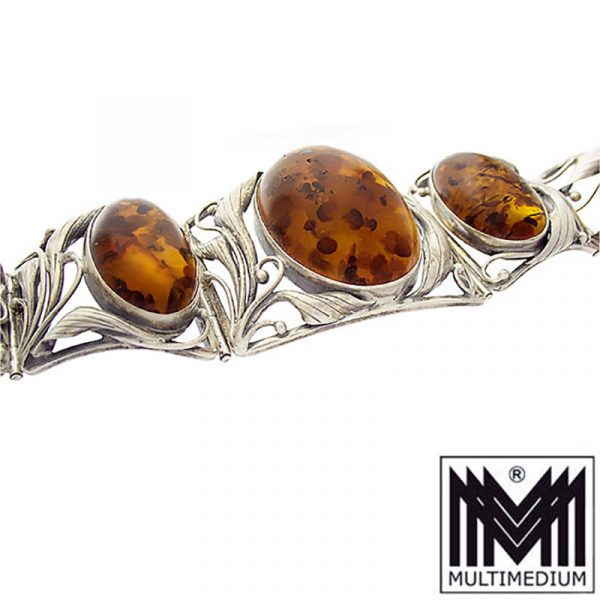 Bernstein Silber Armband Blätter im Jugendstil amber silver bracelet