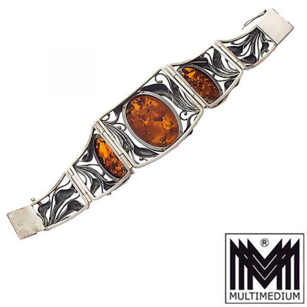 Bernstein Silber Armband Blätter im Jugendstil amber silver bracelet