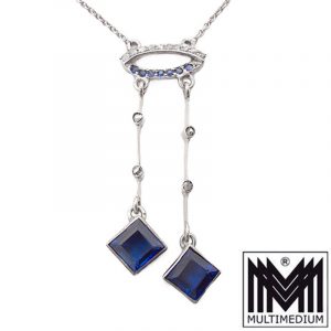 Jugendstil Silber Azurit Diamant Lavaliere Collier Halskette necklace
