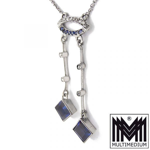 Jugendstil Silber Azurit Diamant Lavaliere Collier Halskette necklace