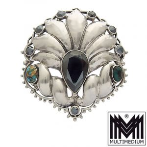 Theodor Fahrner 800 Silber Brosche Hämatit Türkis silver brooch turquoise hematite