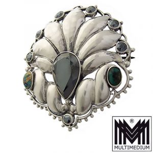 Theodor Fahrner 800 Silber Brosche Hämatit Türkis silver brooch turquoise hematite