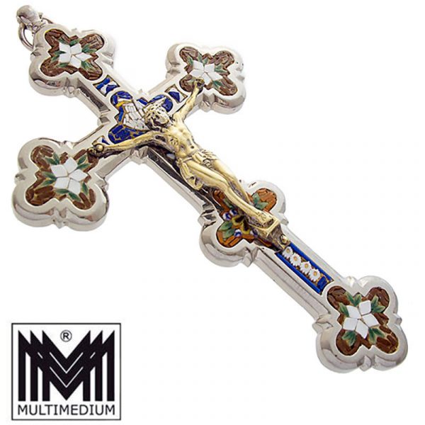 Jugendstil Millefiori Mikromosaik Kreuz Anhänger selten micro mosaic