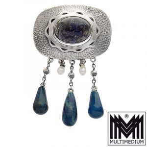 Jugendstil Silber Brosche Lapislazuli Perlen Art Nouveau silver brooch lapis lazuli