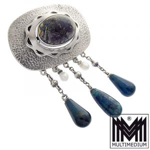 Jugendstil Silber Brosche Lapislazuli Perlen Art Nouveau silver brooch lapis lazuli