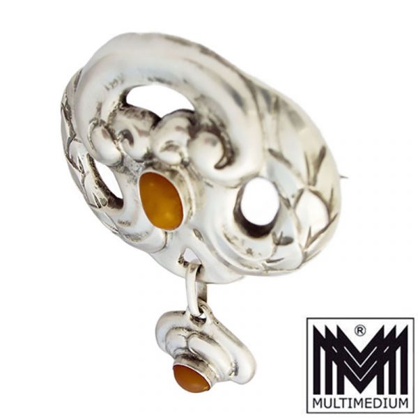 Jugendstil Silber Brosche Grann & Laglye Denmark amber silver brooch