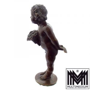 Antike Jugendstil Bronze Figur Knabe Blumenstrauß Brief boy figure