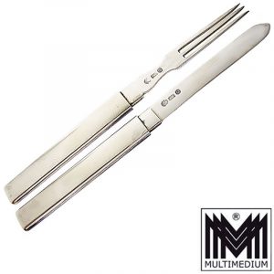 - VERKAUFT - Exclusives 900 Silber Reisebesteck Messer Gabel silver travel cutlery
