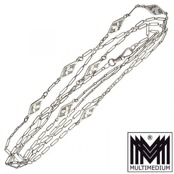 XXL Jugendstil Tula Silber Halskette Lorgnonkette Art Nouveau niello silver necklace
