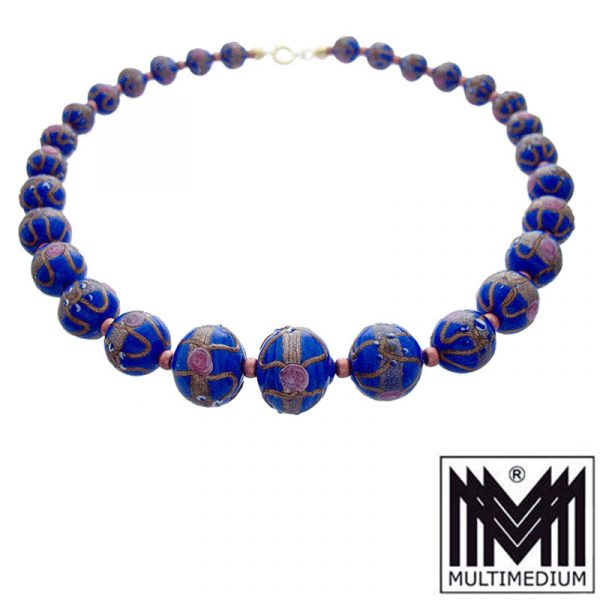 Alte Murano Glas Halskette Blau vintage glass necklace millefiori blue