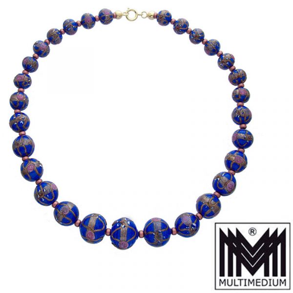Alte Murano Glas Halskette Blau vintage glass necklace millefiori blue