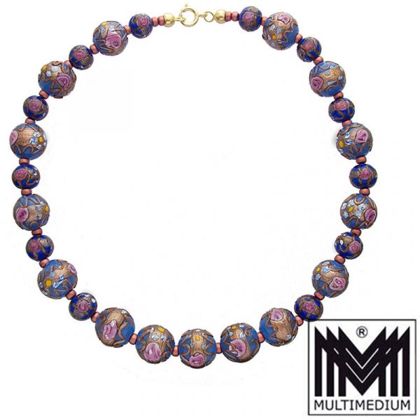 CRW 9627 Alte Murano Glas Halskette Blau vintage glass necklace millefiori blue