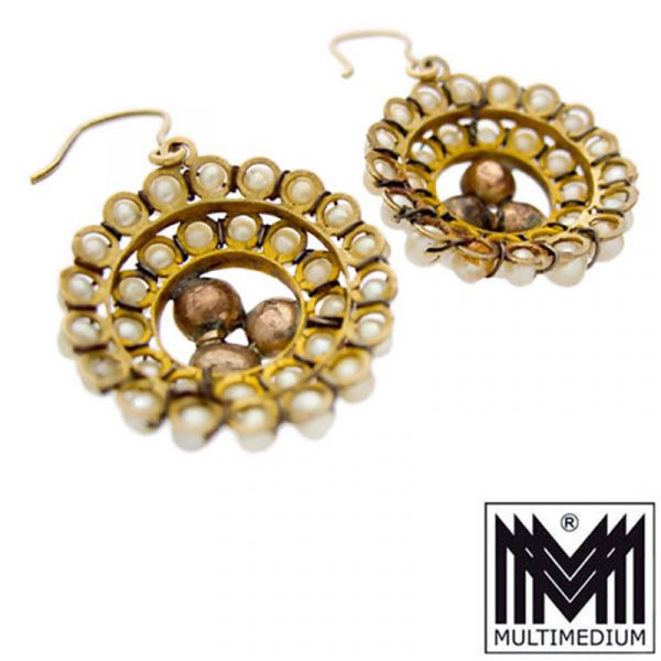 Victorian 14ct Gelbgold Ohrringe Rubine Perlen gold earrings pearl