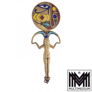 Egyptian Revival Enamel Mirror Pendant Schmuckspiegel Emaille Anhänger