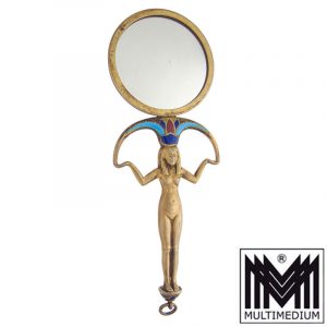 Egyptian Revival Enamel Mirror Pendant Schmuckspiegel Emaille Anhänger