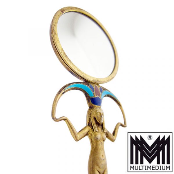 Egyptian Revival Enamel Mirror Pendant Schmuckspiegel Emaille Anhänger