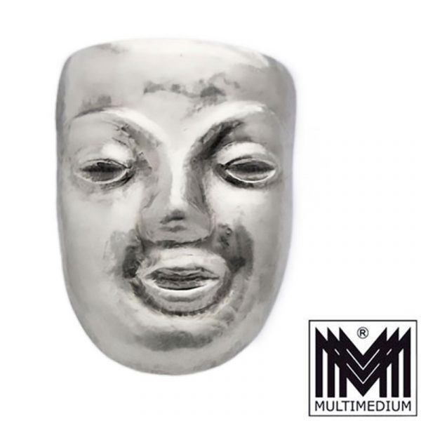 Otto Scharge Berlin Art Deco Silber Brosche Maske Gesicht Handarbeit