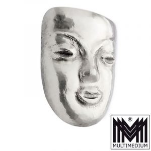 Otto Scharge Berlin Art Deco Silber Brosche Maske Gesicht Handarbeit