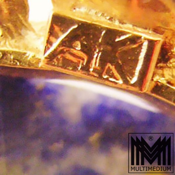 Exclusive prachtvolle 14ct Gold Brosche Lapis Lazuli Emaille Traumstück Top rar