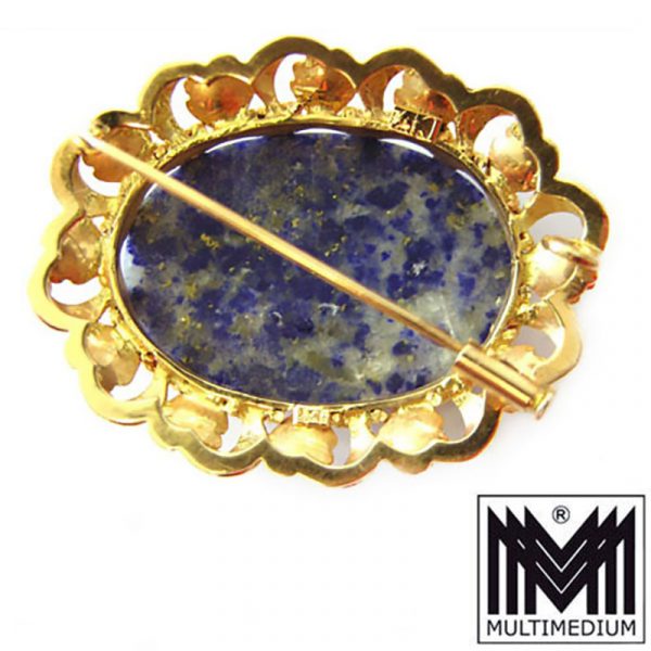 Exclusive prachtvolle 14ct Gold Brosche Lapis Lazuli Emaille Traumstück Top rar