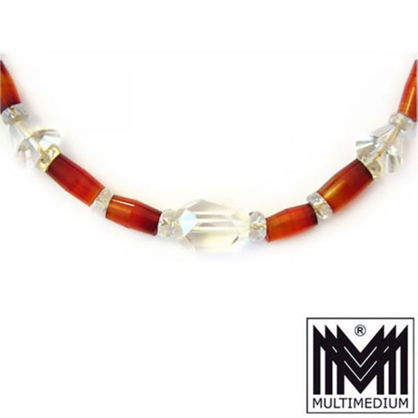 seltene Art Deco 30er Jahre Halskette Karneol Berg kristall carnelian necklace