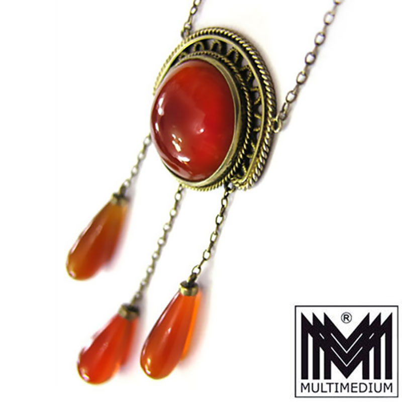 DSCN5312 Jugendstil 800 Silber Halskette Karneol art nouveau silver necklace carnelian