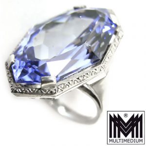 Großer Art Deco Silber Ring blauer Topas geschliffen 30er silver blue topaz