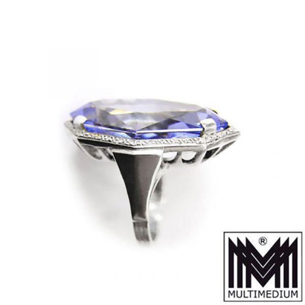 Großer Art Deco Silber Ring blauer Topas geschliffen 30er silver blue topaz