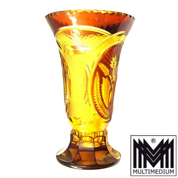Art Deco Kristall Glas Vase Gräfliche Josephinenhütte Siegfried Haertel um 1930