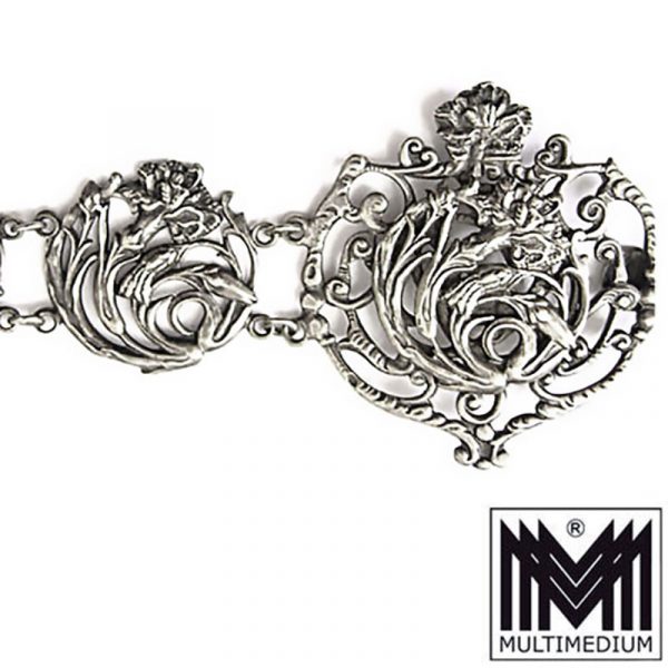 Jugendstil Gürtel m. Schließe u. 1900 EPNS Art Nouveau belt buckle silver plated