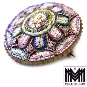 Prachtvolle Millefiori Brosche Mikromosaik um 1860 selten micro mosaic brooch