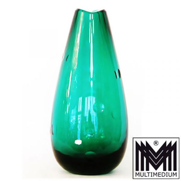 Vase Ph. Rosenthal signiert Keulenform Kugelschliff um1960 grünes Glas s signed