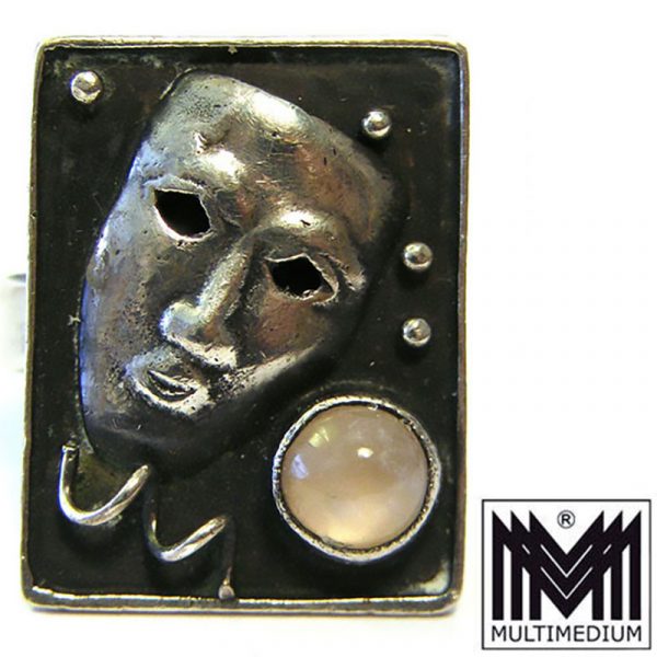 Ring Maske Silber signiert Georg Kramer Ribnitz-Damgarten silver ring mask face