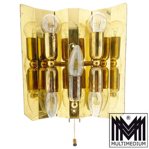Kalmar Eisglas Wandlampe Glas Messing Blätter glass brass wall lamp