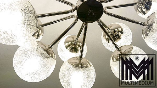 Sputnik Space Age Deckenlampe verchromt Glas Kugeln 70er Jahre Lampe