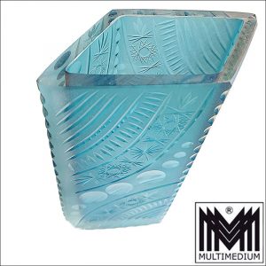 Antonin Drobnik (attrib.) blaue Czech Glas Vase farblos überfangen geschliffen