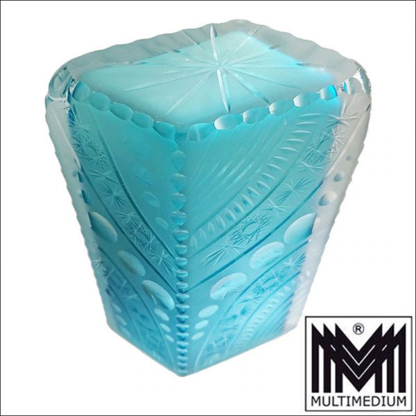 Antonin Drobnik (attrib.) blaue Czech Glas Vase farblos überfangen geschliffen