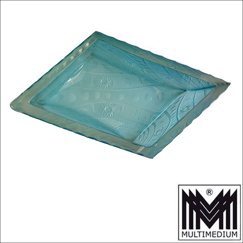 Antonin Drobnik (attrib.) blaue Czech Glas Schale farblos überfangen geschliffen