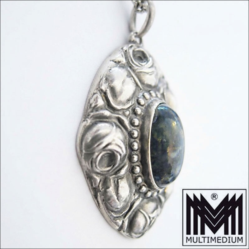 Gemini Generated Image 1kwahe1kwahe1kwa Jugendstil Anhänger um1900 bis 1910 Silber Rosen Lapis Lazuli signiert DKS