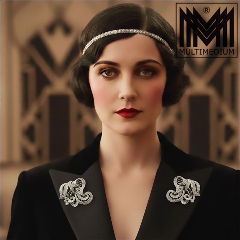 Französische Art Deco Strass Brosche mit Clips French paste brooch French France