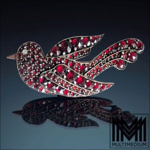 Antike Granat Brosche Vogel um 1920 Tombak Böhmische Granate Art Deco Schmuck