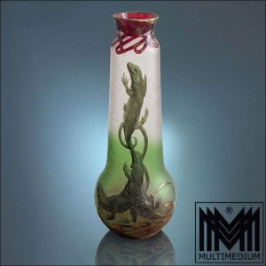 Seltene Jugendstil Glasvase Entwurf Carl Goldberg Haida Böhmen um 1900